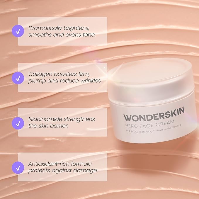 Wonderskin Purevoc Hero Face Cream, Anti Wrinkle Moisturizing Face Cream, Hydrating Face Moisturizer for Women & Men, Anti Aging Face Moisturizer, Daily Facial Moisturizer for Dry Skin