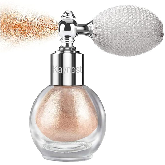 Highlighter Powder Spray, Longwear Glitter Spray for Body, Face, Hair, Shimmer Powder High Gloss Loose Powder Makeup Mist for Festive Party, Stage Shows, Nightclubs, Bar(2#Champagne)