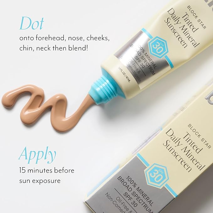 Bliss Block Star SPF 30 Daily Tinted Mineral Sunscreen with Zinc Oxide - All Skin Tones - 100% Mineral Broad Spectrum Sunscreen with Titanium Dioxide & Antioxidant Blend- 1.4 fl oz.