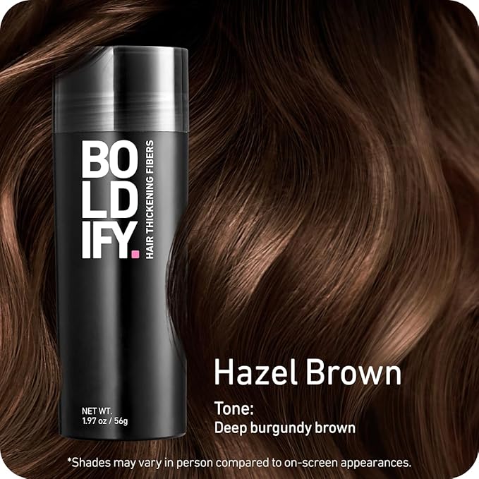 BOLDIFY Hair Fibers (56g) - Fill In Thinning and Fine Hair for an Instantly Fuller, Thicker Look - 14 Shades for Women & Men - Hazel Brown