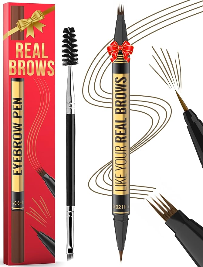 Eyebrow Pen - Microblading eyebrow pencil with Micro-Fork Tip & Precision Tip for Natural Brows, Eyebrow Pencils for Women, Dual-Ended Brow Brush, Waterproof, Brown