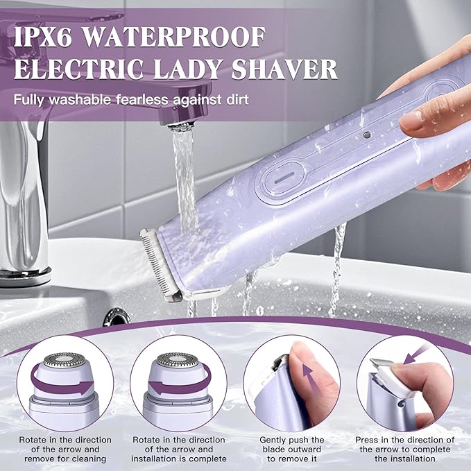 Bikini Trimmer Electric Razors for Women, 2-in-1 Dual-Head Cordless Body Hair Trimmer Facial Hair Removal for Face Lip Chin Pubic Underarm Legs, IPX6 Waterproof, Gifts for Women