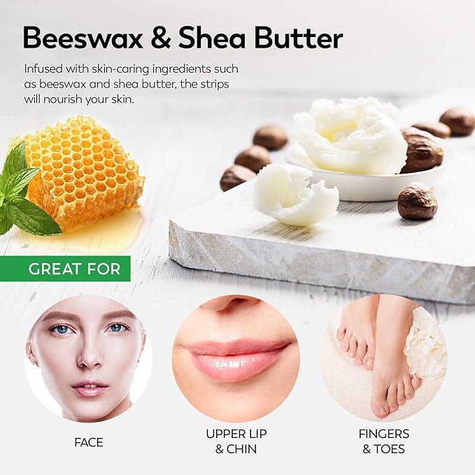 ShineMore Facial Wax Strips for hair removal - Hypoallergenic for All Skin Types - - Gentle and Fast-Working for Face, Eyebrow, Upper Lip, and Chin (40 Women Wax Strips + 4 Calming Oil Wipes NATURE NATION Ingredients )