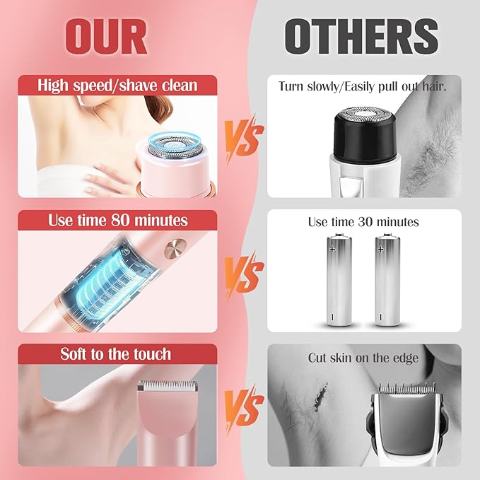 Bikini Trimmer for Women Electric Razors for Women Women's Electric Razor 2 in 1 Shaver Pubic Hair Trimmer Ipx7 Waterproof Wet Dry Use Bikini Shaver for Ladies Pubic, Legs, Face, Underarms (Pink)