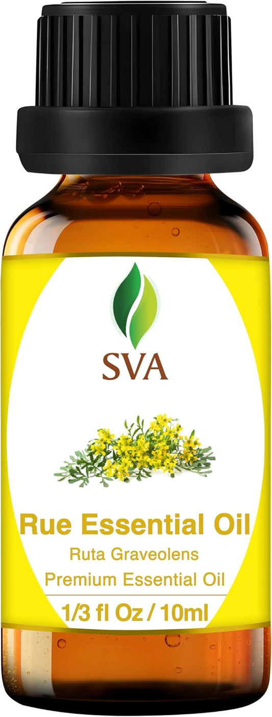 SVA Rue Essential Oil – 1/3 Fl Oz – 100% Natural Rue Oil - for Diffuser, Hair Care, Face, Skin Care, Aromatherapy, Scalp and Body Massage, Soap and Candle Making
