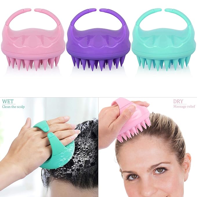 3 Pcs Silicone Scalp Massager & Shampoo Brush, Handheld Scalp Scrubber Cleansing Brush for Shower