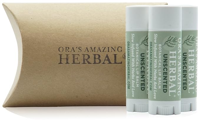 Unscented Lip Balm, Herbal Lip Balm, Healing Lip Balm, Balm for Perioral Dermatitis, Very Dry Lips, Natural Fragrance Free Beeswax Lip Balm (Unscented Pack of 3)