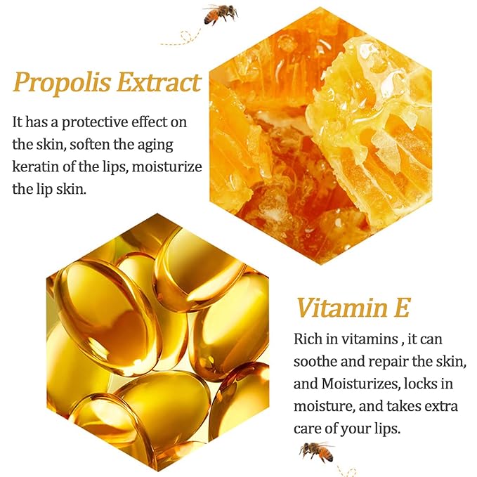 2 PCS Bee Lip Balm Lip Mask Honey Pot Honey Lip Mask Propolis Moisturizing Lip Balm with Stick - Hydrating Prevention Dry and Cracked Lip Scrubs Exfoliato Lip Wrinkle Skin Care Products