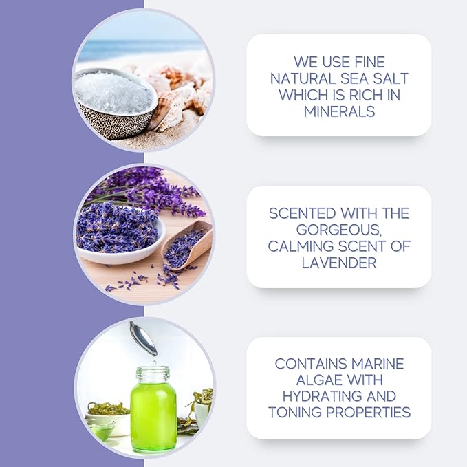 Sea Salt Body Scrub by Florida Glow - Ocean Salt Body Polish Infused with Marine Algae - Exfoliating Face and Body Scrub - to Tackle Acne and Scars for Smooth Soft Skin (Lavender, 12.1 oz)