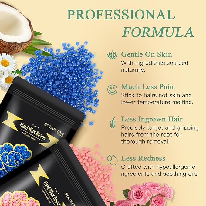 1.3Lb/21oz Wax Beads for Brazilian, Eyebrow, Face, Bikini, Legs, Arms Waxing - 6 Packs with 10 Wax Spatulas for Women and Men