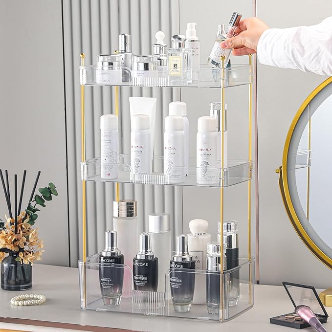 3 Tier Bathroom Countertop Organizer, Makeup Skin Care Organizer, Perfume Tray Vanity Countertop Organizer for Bathroom Countertops