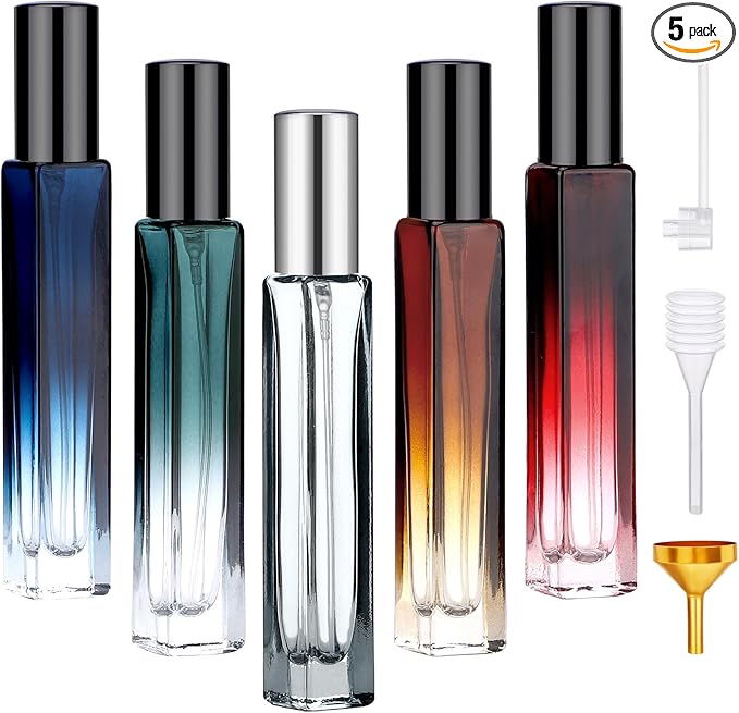 Segbeauty Glass Perfume Bottle Set, 5 Pack of 10ML Portable Perfume Travel Refillable, Empty Atomizer Sprayer for Perfume Cologne Dispenser, Travel Sample Bottles Perfume Making Kit with Refill Tool