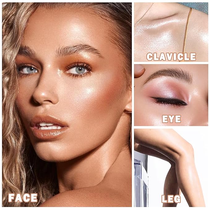 Body Hair Glitter Powder Highlighter Makeup Powder Polvo de Hadas Natural Enhance Facial Contours Lightweight Long-lasting Shimmer Face Body Makeup-Pearl White