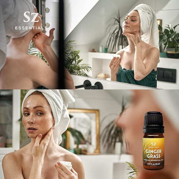 – Ginger Grass Essential Oil – 100% Pure & Undiluted (Cymbopogon martinii VAR. Sofia)– Fresh Citrusy Earthy Aroma – Aromatherapy, Perfumery, Skin Care – Therapeutic Grade - 1/6 oz. 5 mL