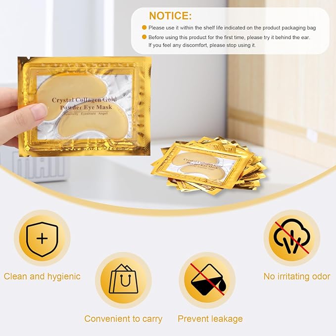 Under Eye Patches, 20pcs Eye Masks for Dark Circles and Puffiness Wrinkles with Collagen Hydrating 24k Gold Eye Patches for Eye Bags Around The Eyes Skincare Treatment