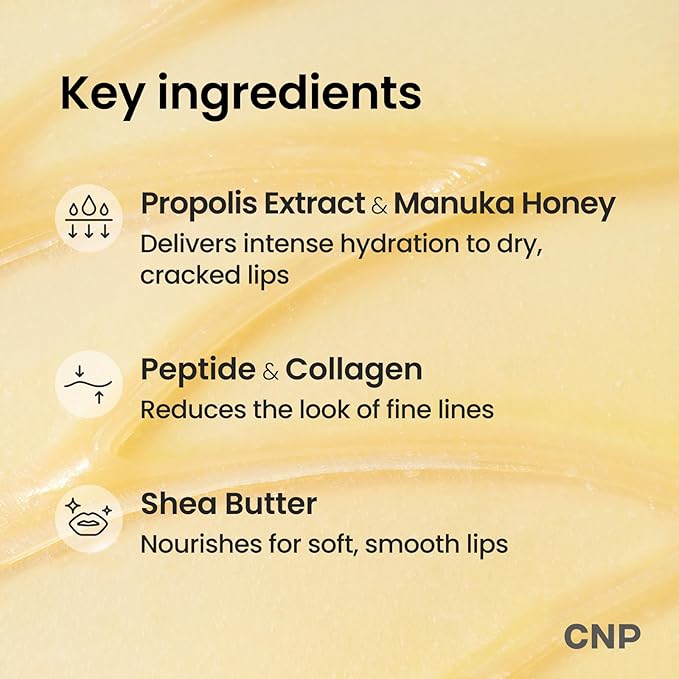 CNP Honey Lip Butter (0.5 fl.oz / 15ml) - Propolis Lipcerin™, Hydrating Overnight Manuka Lip Balm & Mask, 12hrs Long-lasting Moisture, Gentle Exfoliation, Hygienic Twist Dispenser, Korean Skin Care