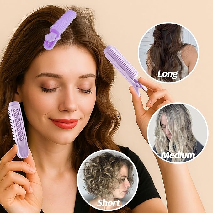 4PCS Volumizing Hair Clips for Root Lift & Volume - Instant Bangs Roller Clips for Effortless Curls & Lift - Velcro Rollers For Hair - Hair Rollers For Women - Purple