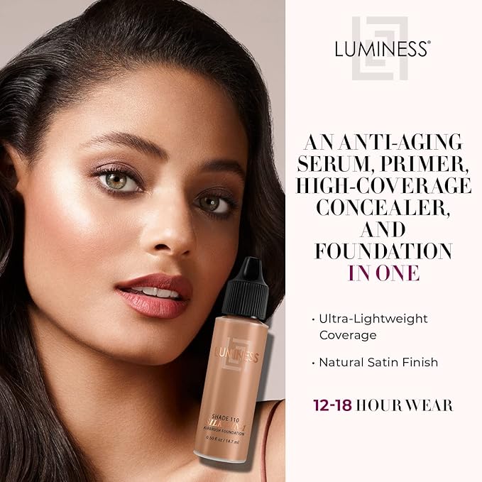 Luminess Air Silk 4-In-1 Airbrush Foundation- Foundation, Shade 110 (.5 Fl Oz) - Sheer to Medium Coverage - Anti-Aging Formula Hydrates and Moisturizes - Professional Makeup Kit for Cordless Air Brush