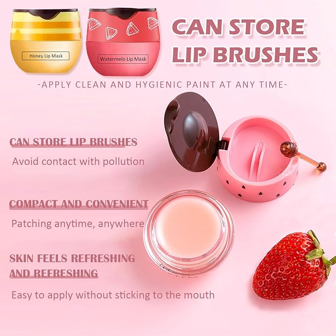 2 PCS Bee Lip Balm Honey Pot,Honey&Watermelon Lip Mask Overnight Moisturizing Prevention Dry and Cracked Lip Scrubs Exfoliator Lip Care,Lip Sleeping Mask Reduces Lip Lines