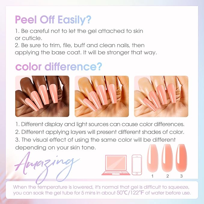 ROSALIND 38PCS Poly Nail Gel Kit with Mini Nail Lamp Neon Blue Poly Extension Gels Kit Hot Pink Nude Poly Nails Set