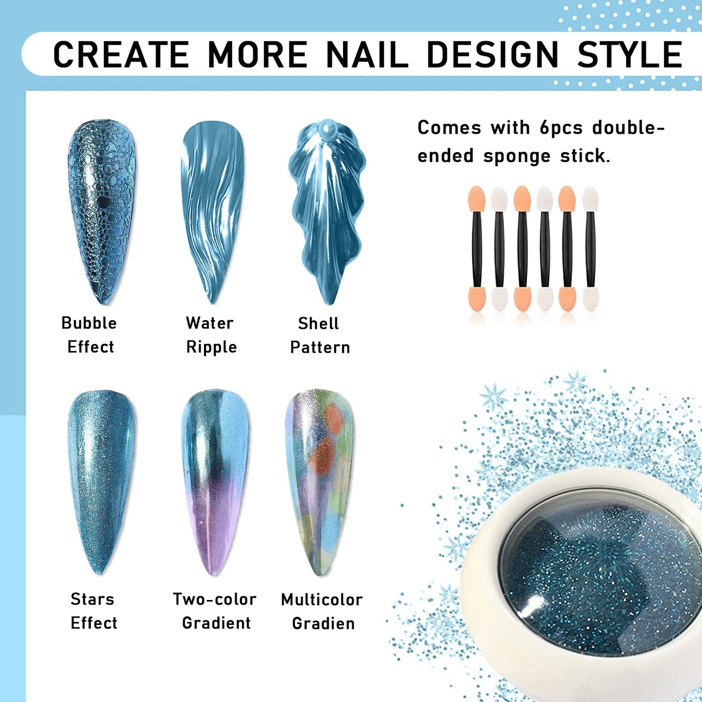 6 Box Chrome Nail Powder, Chrome Effect Nail Powder Set, Shiny Nail Glitter Powder with Magic Mirror Effect for Nail Art Design Decoration(Christmas Color Series)