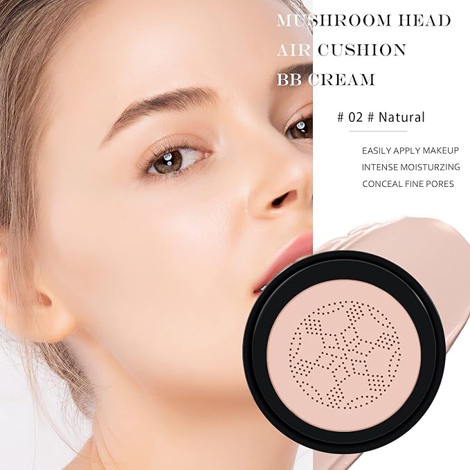 Ownest Mushroom Head Air Cushion BB Cream, Concealer Lasting Nude Makeup Moisturizing Pigment CC Liquid Foundation, Even Skin Tone Makeup Base Primer-Natural