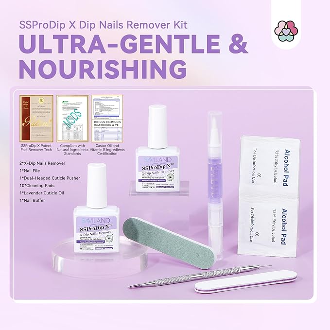 SAVILAND Dip Powder Remover Kit 2Pcs: 15ml Gentle & Safe Dip Nail Remover With Cuticle Oil Nail File Tools No Soak or Wrapping Removal Easy Remove at Home Gift For Women