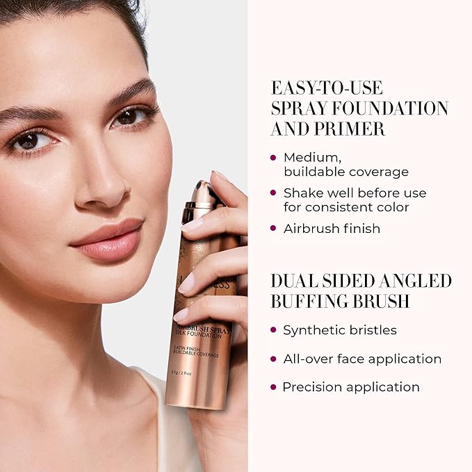 LUMINESS Airbrush Spray Silk Foundation Starter Kit - Light Deep - Foundation, Primer & Dual-Sided Angled Buffing Brush - Medium, Buildable Coverage, Anti-Aging Formula Hydrates & Moisturizes
