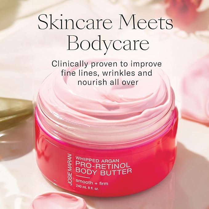Josie Maran Whipped Argan Pro-Retinol Body Butter - Ultra-Hydrating Retinol Body Cream with Air-Whipped 100% Pure Argan Oil - Smooth, Soothe & Improve the Look of Fine Lines - Vanilla Bean (8 Oz)