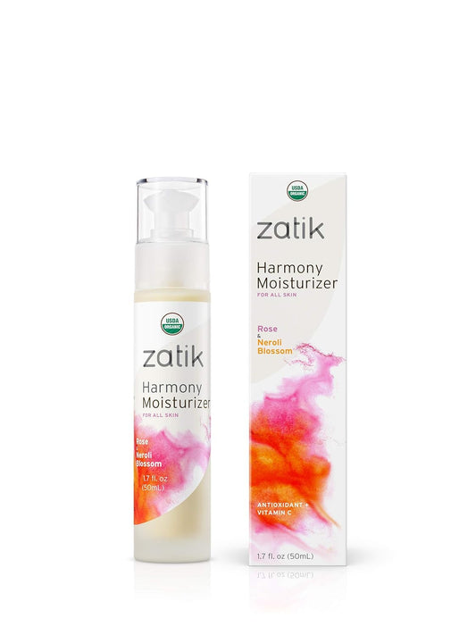 Zatik Naturals - Harmony Moisturizer with Rose and Neroli Blossom, USDA Organic, Vegan, Non GMO, Gluten Free, Soy Free, Alcohol Free, pH Balanced, Biodegradable, 1.7 fl oz 50ml
