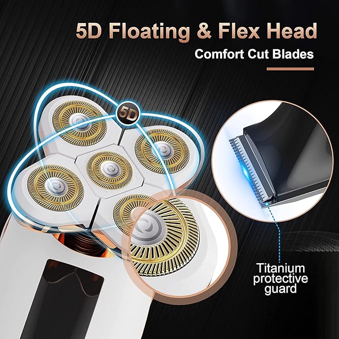 2-in-1 Electric Razors for Women, Wet/Dry 5D Razor & Hair Trimmer with USB Adapter & Charging Cable,5D Rechargeable Rotary Shaver with Lithium-Ion Battery, Water Resistant Grooming Kit