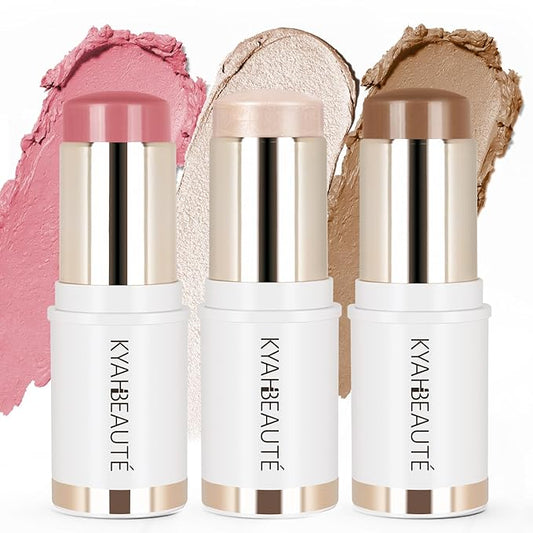 Trio Contour Sticks Set, Highlighter Stick & Bronzer Stick & Blush Stick For Cheek+Lip,Highlight and Contour to Create a Natural Dewy Makeup Look for Light | Set of 45g/1.6fl.oz