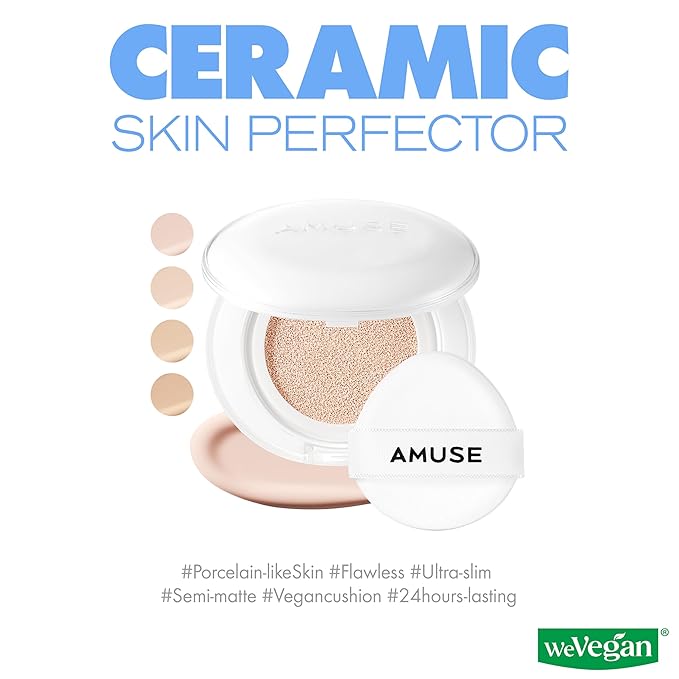 Amuse SEOUL Ceramic Skin Perfector Cushion Foundation Refill | Long-lasting, Lightweight, Semi-matte, Flawless Coverage, Hypoallergenic, Korean Beauty, Vegan(15g / 0.52 oz.) ([REFILL] 01 PORCELAIN)