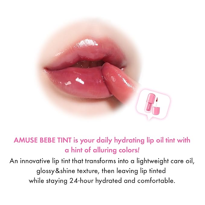 Amuse SEOUL BEBE TINT - 03 COOL HIBISCUS | 24-hour Long-lasting Lip Stain, Plumping, Hydrating, Moisturizing, No Peel Off, Lip Care, Treatment, Non Sticky, Korean Lip Tint for Dry Lips