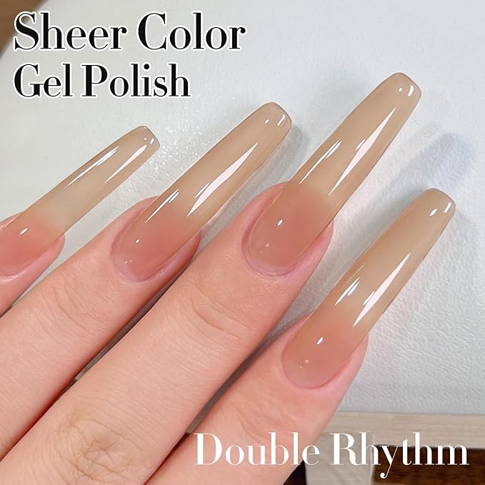 Double Rhythm 0.50 OZ Translucent Gel Polish Same Color Same Bottle Sheer Pastel Neutral Natural Milky 15 ML Jelly UV Nail Art DIY at Home (Pale Nude-A1372)
