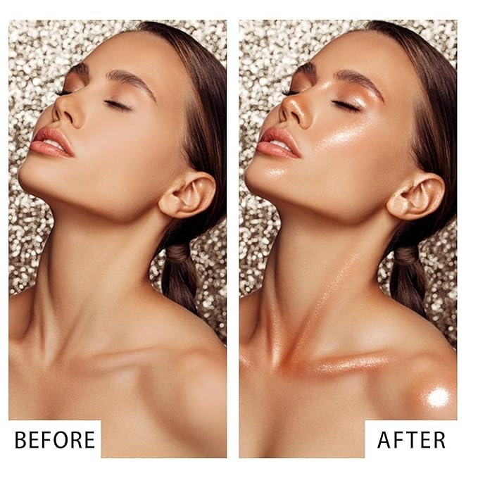 Shimmer Body Oil, Face and Body Liquid Luminizer Waterproof Moisturizing, Light Shimmer Glow Illuminator, Smooth Body Highlighter Makeup Liquid Body Shimmer (3# Bronze Gold)