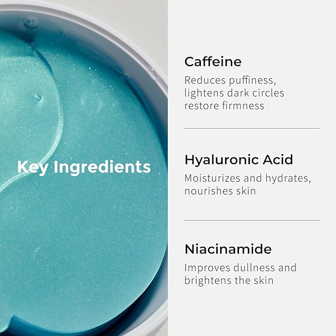 Under Eye Patches Caffeine & Hyaluronic acid (60pc), Eye Patches for Puffy Eyes, Dark Circles, Under Eye Bags, Fine Lines ㅣ Paraben free, Korean Skincare