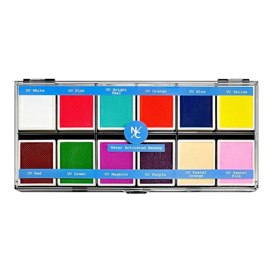 UV 12-Color Palette - Water-Activated Neon Glow Makeup for Face & Body - Fluorescent Shades for SFX, Party Makeup, Cosplay & Theatrical Performances