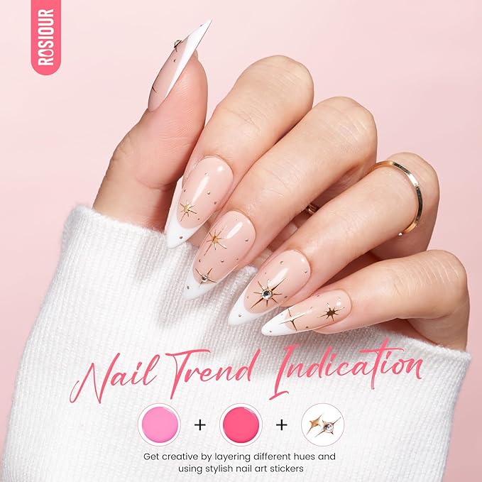 Gel Nail Polish Kit with U V Light, Hema-Free White Light Nude Pink Summer Gel Polish Set with Base & Top Coat Chrome Nail Powder, 4 Colors Mini Salon Nail Art Starter Gift for Women Girl