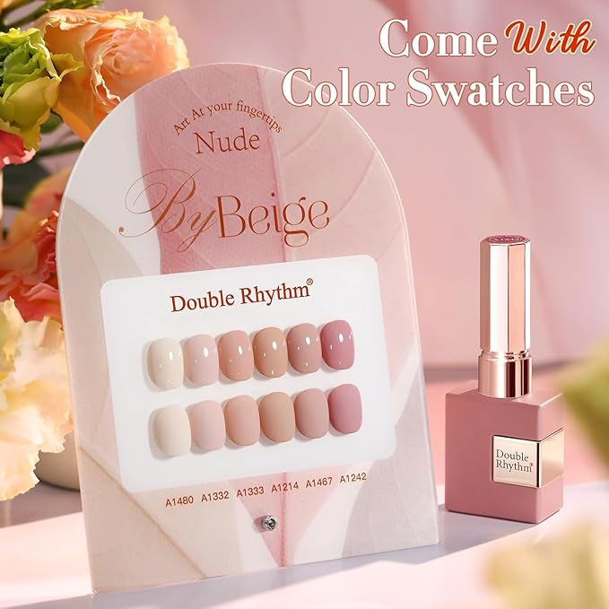 Double Rhythm 6 Pcs 15 ML Gel Polish Set Same Color Same Bottle Soak Off Gel Polish Kit Nail Art Manicure Salon DIY at Home for Women (Light Beige Nude Pink Neutral Rose-T6-4)