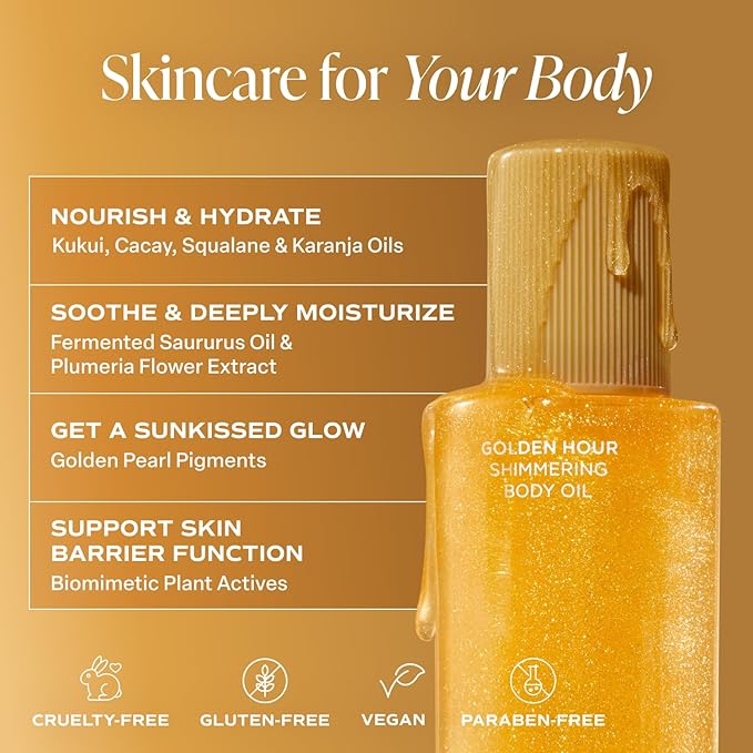 Saltair Shimmering Body Oil - Golden Hour Scented Dry Oil Moisturizer with Light-Reflecting Pearl Pigments. Moisturizing Glow for All Skin Types - 4 Fl Oz