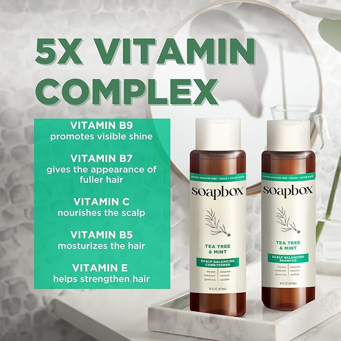 Soapbox Tea Tree Shampoo and Conditioner Set, Scalp Balancing with Tea Tree Oil, Jojoba Oil, Aloe and Shea Butter to Clean and Purify for All Hair Types, 1 Liter Each (Pack of 2)