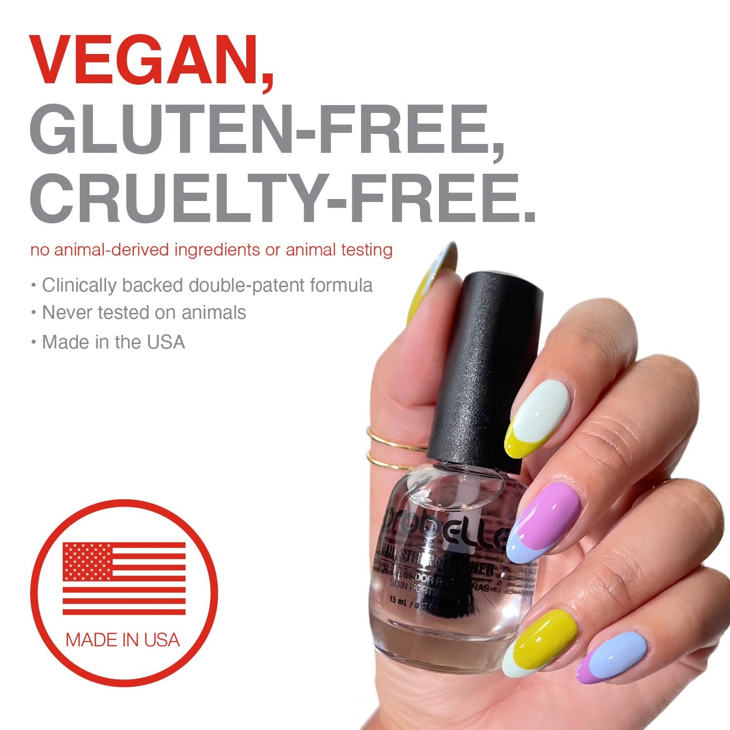 Probelle Nail Strengthener and growth, Natural Nail Strengthening Clear Nail Polish Repair Treatment, Nail Growth & Conditioning, Stops Splits, Chips, Cracks & Strengthens Damaged and Thin Nails