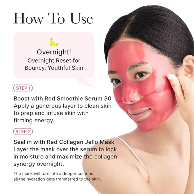 Red Collagen Jello Mask, Plump & Hydrating x 4ea, Overnight Hydrogel Mask for Dry, Mature Skin, Packed with Collagen, 5 Peptides, 2% Niacinamide