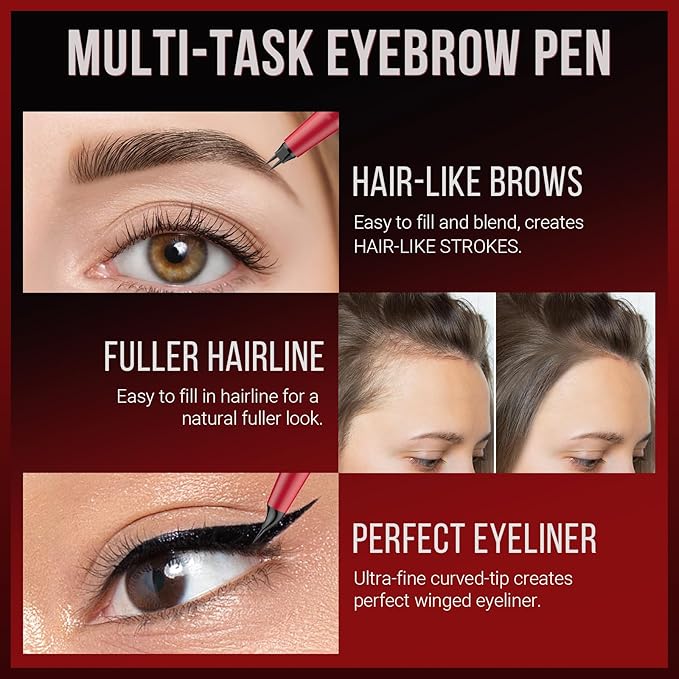 Vevivia Eyebrow Pencils for Women - Eyebrow Pen with Dual-Brush-Tip & Curved Tip for Natural Fuller-Looking Brows, Precise Hair-Like Strokes for All Brow Types, Last All-Day Brow Makeup, Black