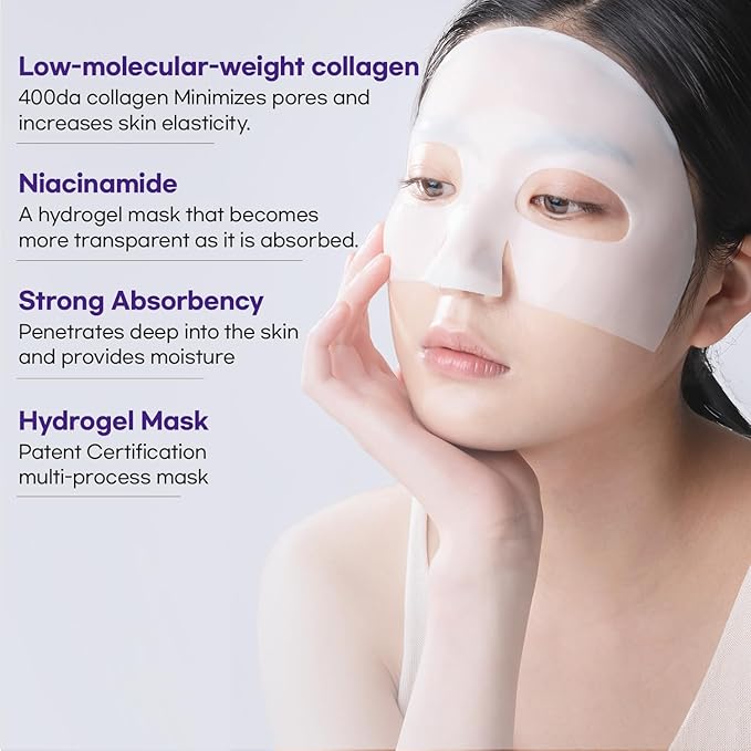 WELLDERMA Sapphire Collagen Face Mask Premium Impact Fitting Overnight Face Mask 8EA-Korean Face Sheet Mask for all skin types-Hydrating facial mask sheets-Patented Structure Hydrogel Type-Niacinamide