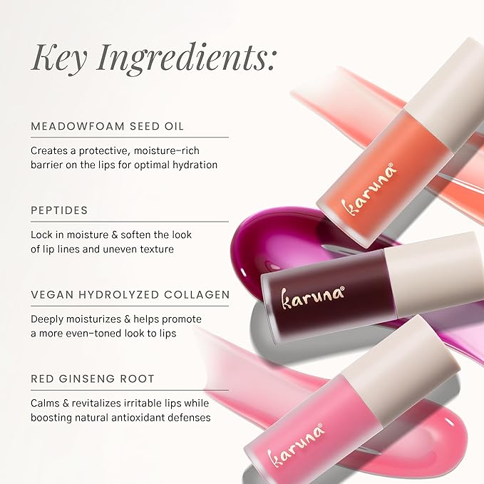 Karuna Skin - Tinted Lip Oil, Soothing & Moisturizing Lip Products with Peptides, Antioxidants, Hydrating Flattering Vegan Lip Tint, Pause, 4.8 mL/0.16 fl. oz