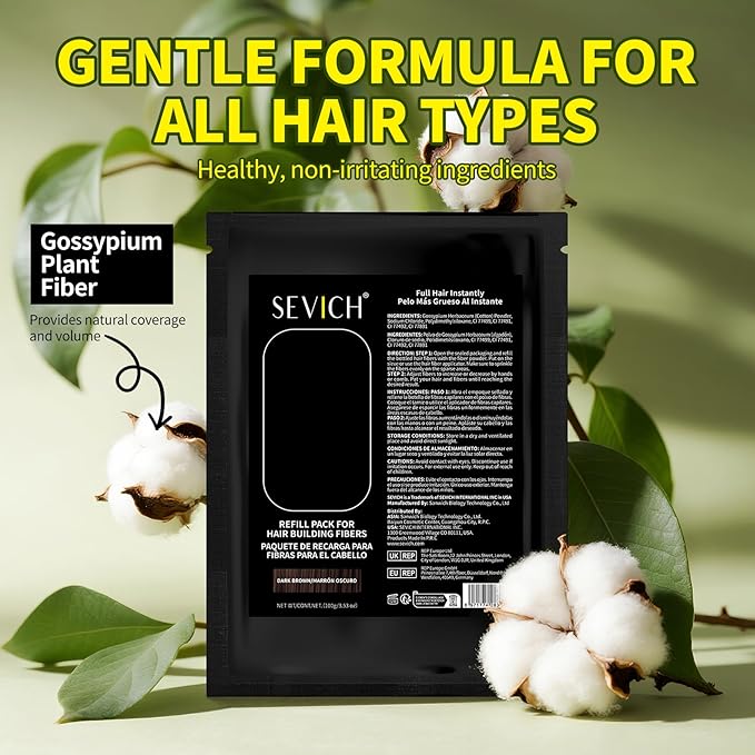 SEVICH Hair Fibers Refill 100g - Compatible with Most Brand Bottles | Hair Building Fibers for Thinning Hair | Instant Thickening Powder for Men & Women | 5-Second Natural Coverage,Light Brown