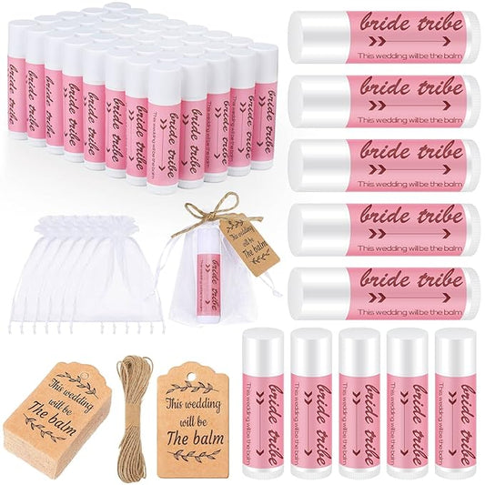 50 Set Bridal Shower Lip Balm Gifts Bulk Wedding Bridal Shower Lip Balms Gifts with 50 Organza Bag 50 Thank Tag Bridal Shower Favors Bridesmaid Proposal Stuffer for Bachelorette Party Supplies