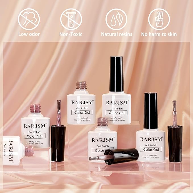 RARJSM Nude Glitter Cat Eye Gel Nail Polish Set 6Pcs Ceramics Pink Light Purple Brown Velvet Shimmer Smoothie Cateye Gel Polish with Magnetic Stick UV LED Curing Require Home Salon Nail Design